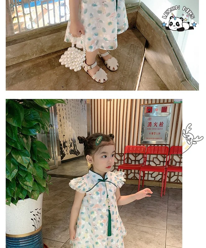 LEZONKIDS - Custom Girls Dress Chinese Style Cheongsam for Kids flamingo Flower Pattern Party Birthday Dress